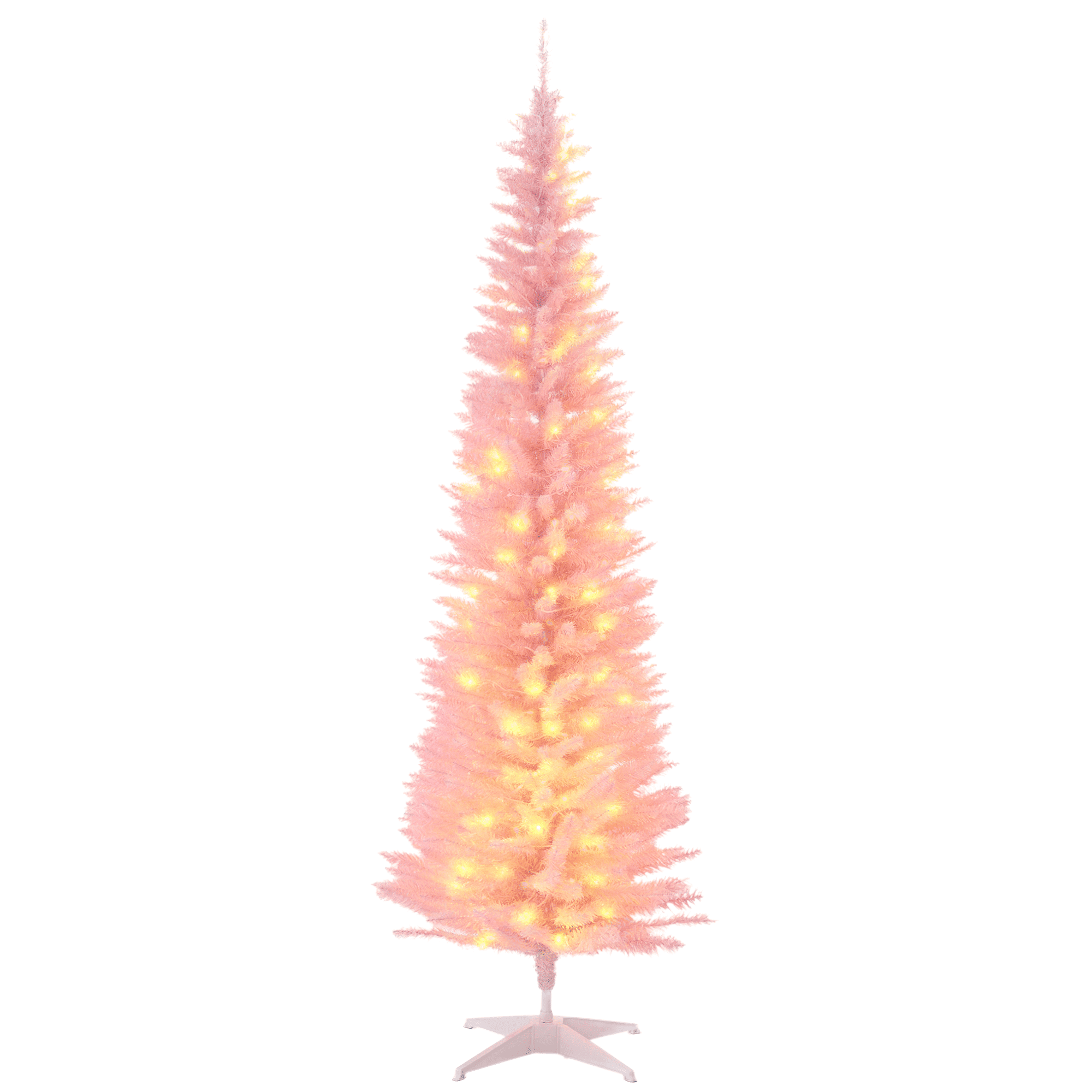 6 ft Pencil Christmas Tree, Slim Artificial Christmas Tree with Warm White LED Lights, 390 Tips, 200 Lights, Indoor Holiday Decor for Small Spaces