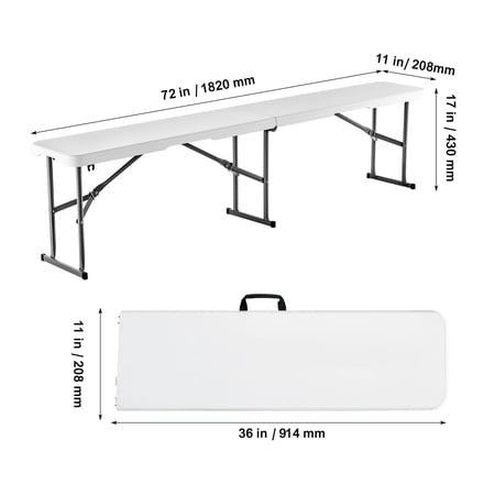 6FT Plastic Folding Bench Portable 182cm Indoor Outdoor Picnic Party Patio Camping Sports Event Seating Multipurpose HDPE Portable Bench Lightweight Foldable White 1-Pack Easy Storage Use