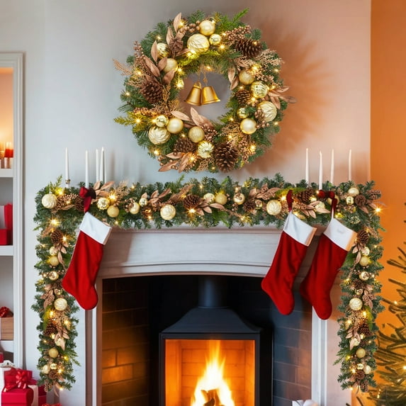 6 ft Pre-Lit Artificial Christmas Garland with Battery-Operated LED Lights, Perfect for Decorating Stairs, Fireplace Mantels, Front Doors, Holiday
