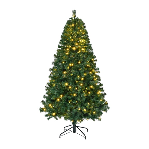 6FT Prelit Christmas Tree, Artificial Spruce Christmas Tree with 250 Warm White Lights, 798 PVC Tips, Hinged Branches, Full Christmas Tree for Home & Office