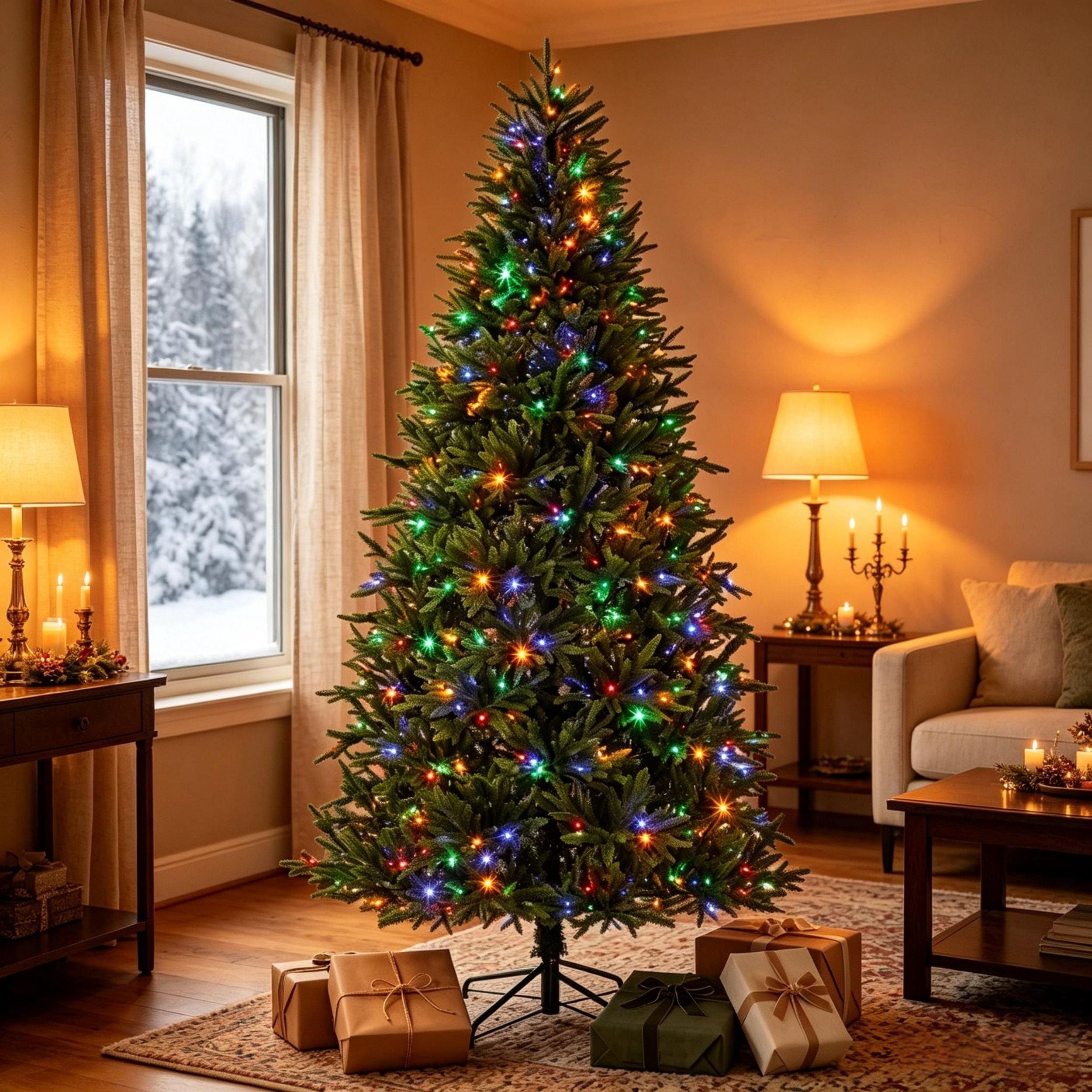6 ft Pre‑Lit Nordmann Fir Artificial Christmas Tree, Hinged Branches ...