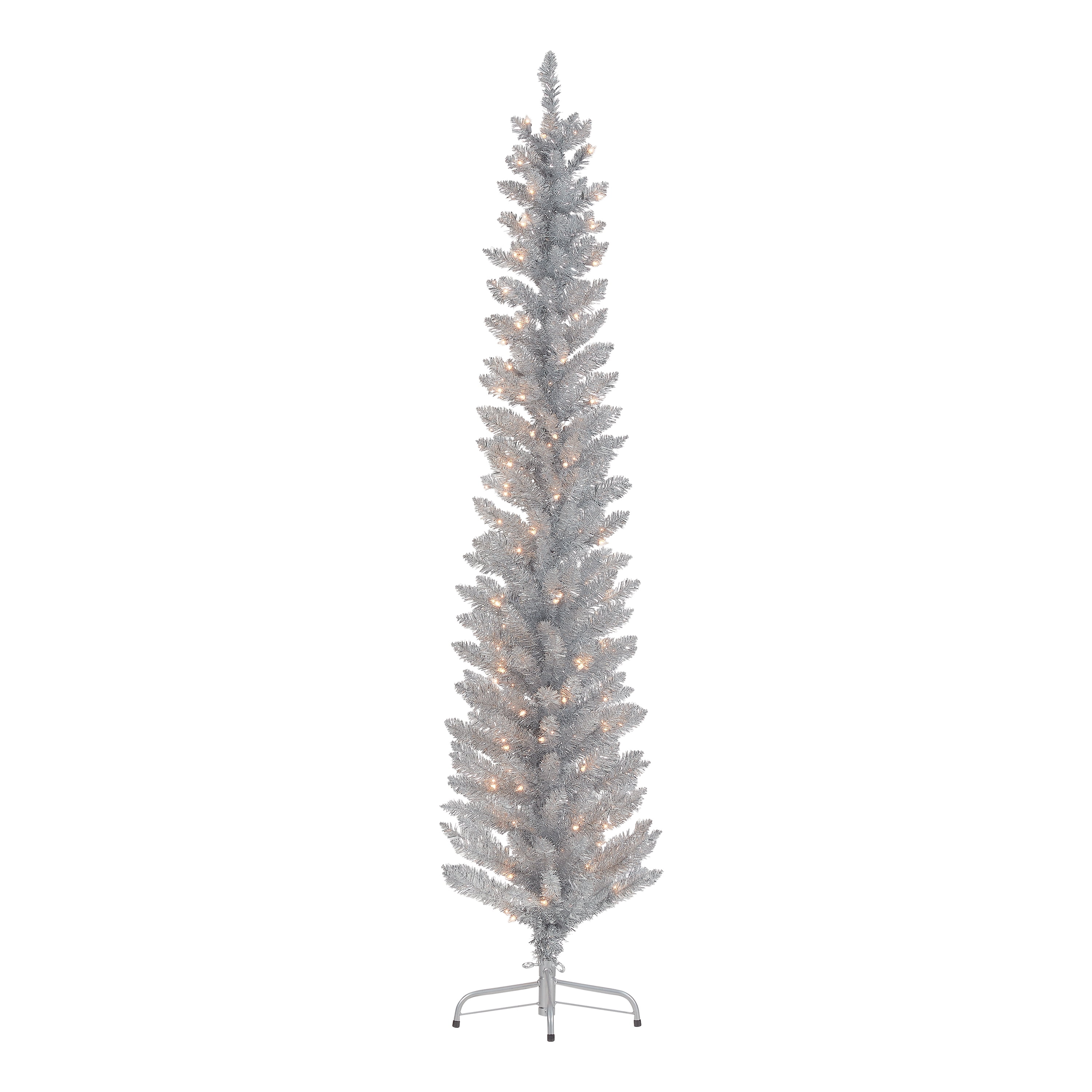 6 foot pre lit silver tinsel christmas tree Clearance
