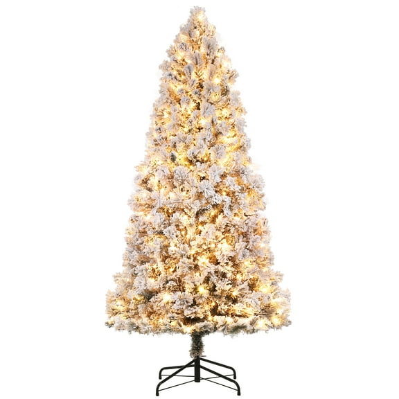 6 ft Prelit Snow Flocked Christmas Tree with 350 Warm White LED Lights, Artificial Christmas Tree, Metal Stand and Hinged Branches,for Home Office Party Decoration