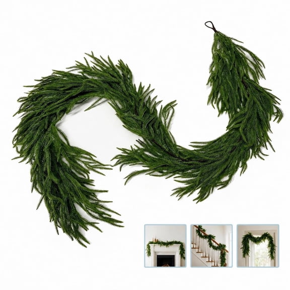 6 ft Real Touch PE Christmas Evergreen Garland,Artificial Green Pine Garland for Fireplace Mantel, Stairs Railing, Table, Winter Holiday Home Decoration