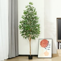 6 ft Realistic Artificial Ficus Tree in Pot, Natural Trunk, Lush Leaves, Lifelike Faux Tree