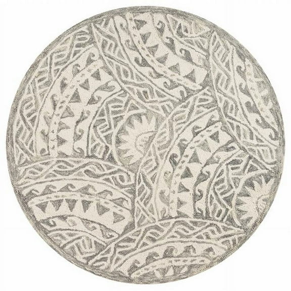 6 ft. Round Decorative Waves Area Rug - Gray