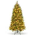 thumbnail image 1 of 6 ft Snow-Tips Pre-Lit Christmas Tree with with Red Berries & Pine Cones Premium Artificial XMAS Tree for Home Metal Base, 1 of 8