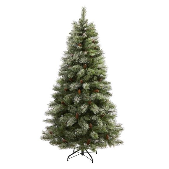 6 ft. Snowed French Alps Mountain Pine Artificial Christmas Tree with 583 Bendable Branches & Pine Cones