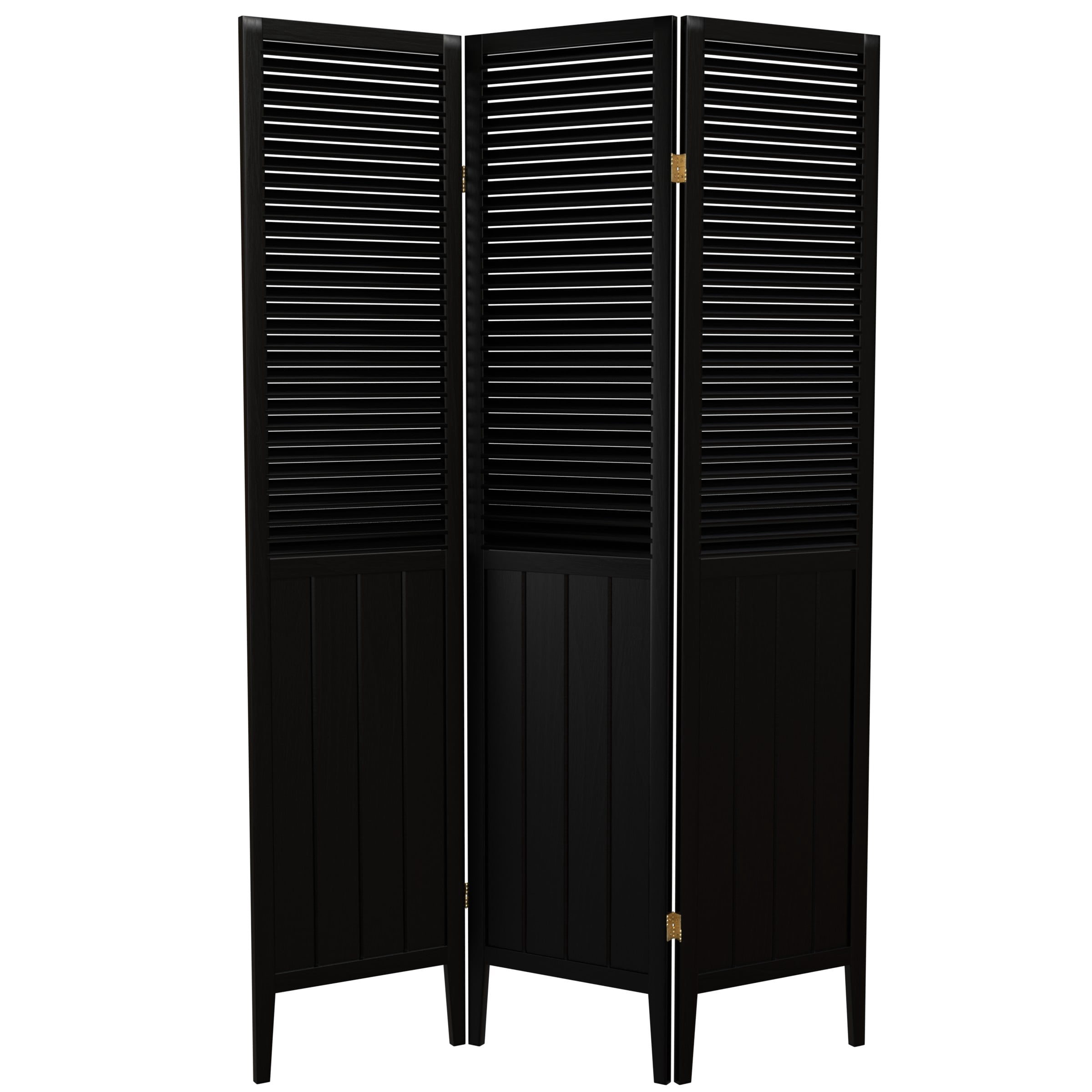6 ft. Tall Beadboard Room Divider Panel Screen - Black - 3 Panels