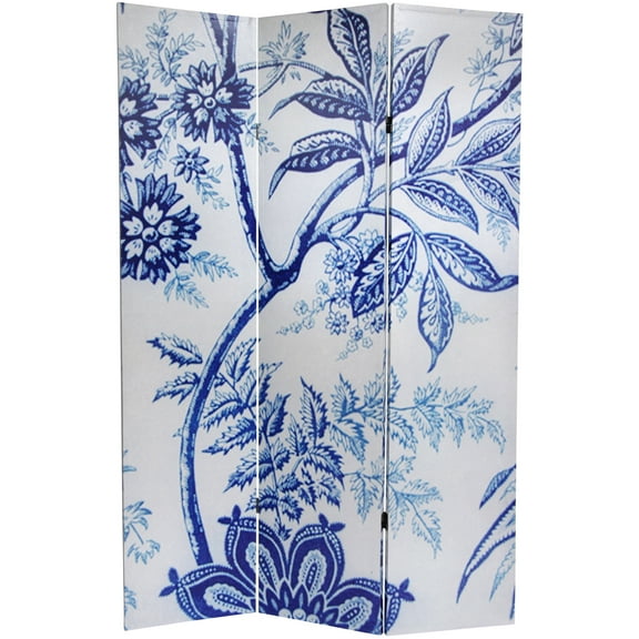 6 ft. Tall Blue Toile Canvas Print Folding Screen Room Divider