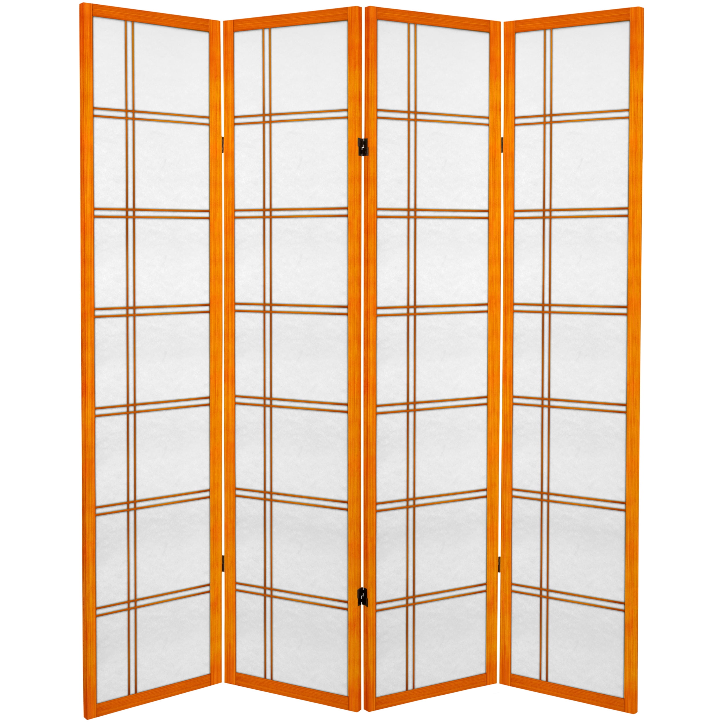 6 ft. Tall Canvas Print Japanese Style Double Cross Room Divider - Honey - 4 Panels