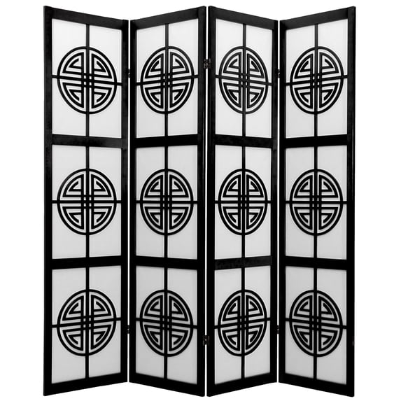 6 ft. Tall Carved Wood Lattice Long Life Design Privacy Screen - 4 Panel - Black