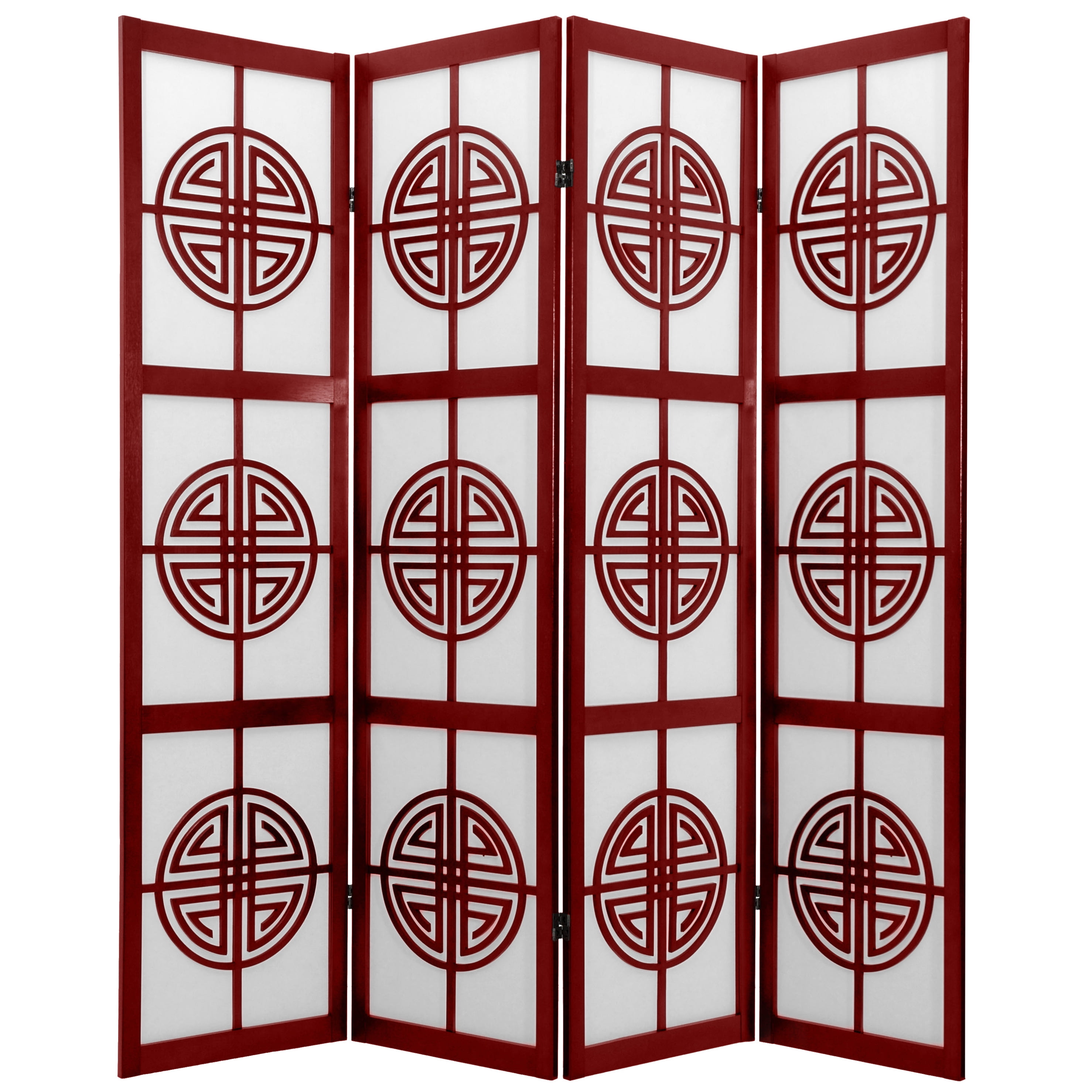 6 ft. Tall Carved Wood Lattice Long Life Design Privacy Screen - 4 Panel - Rosewood