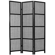 6 ft. Tall Classic Japanese Design Open Wood Lattice Floor Screen - 3 Panel - Black