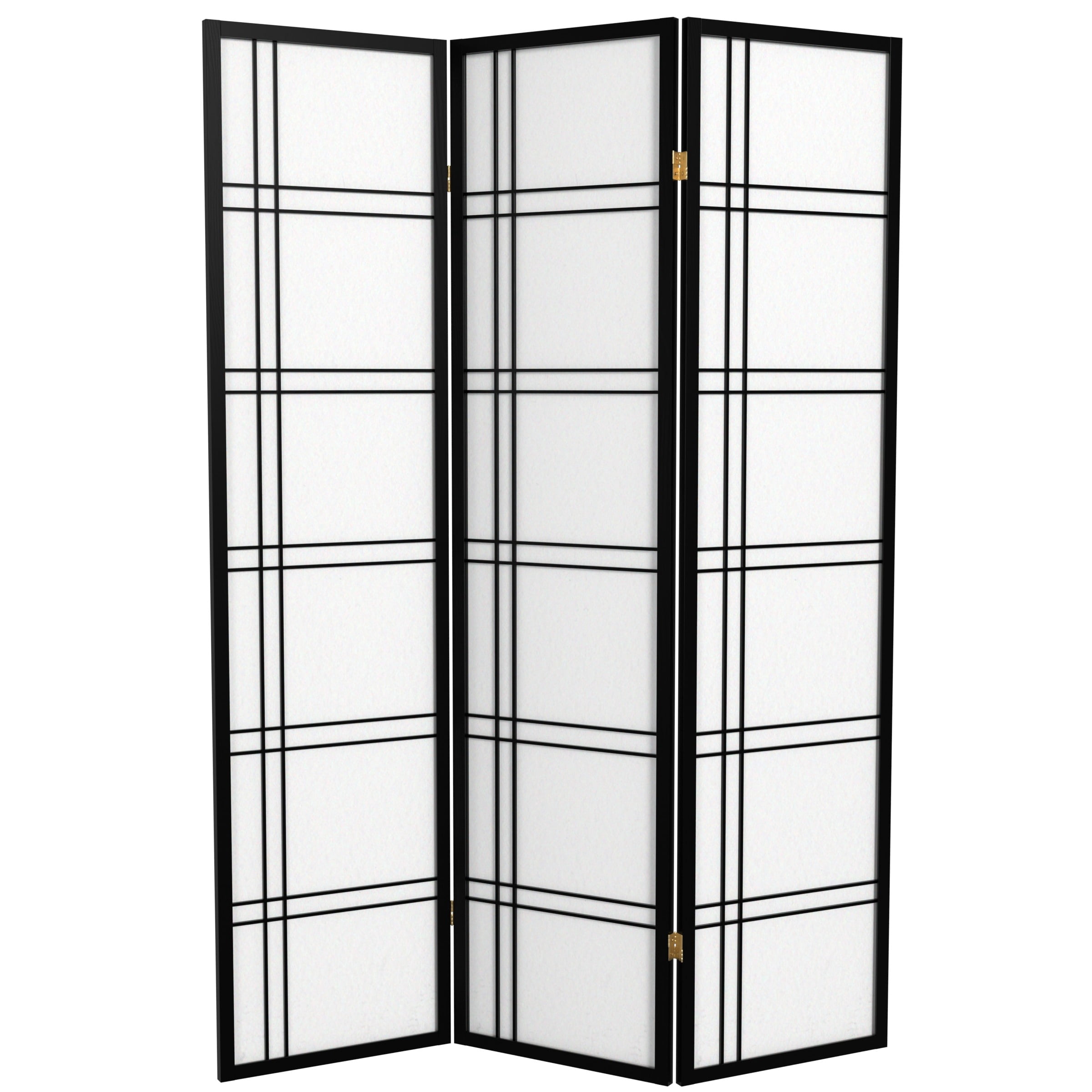 6 ft. Tall Three-Panel Shoji Screen Room Divider in Black with Double Cross Frame
