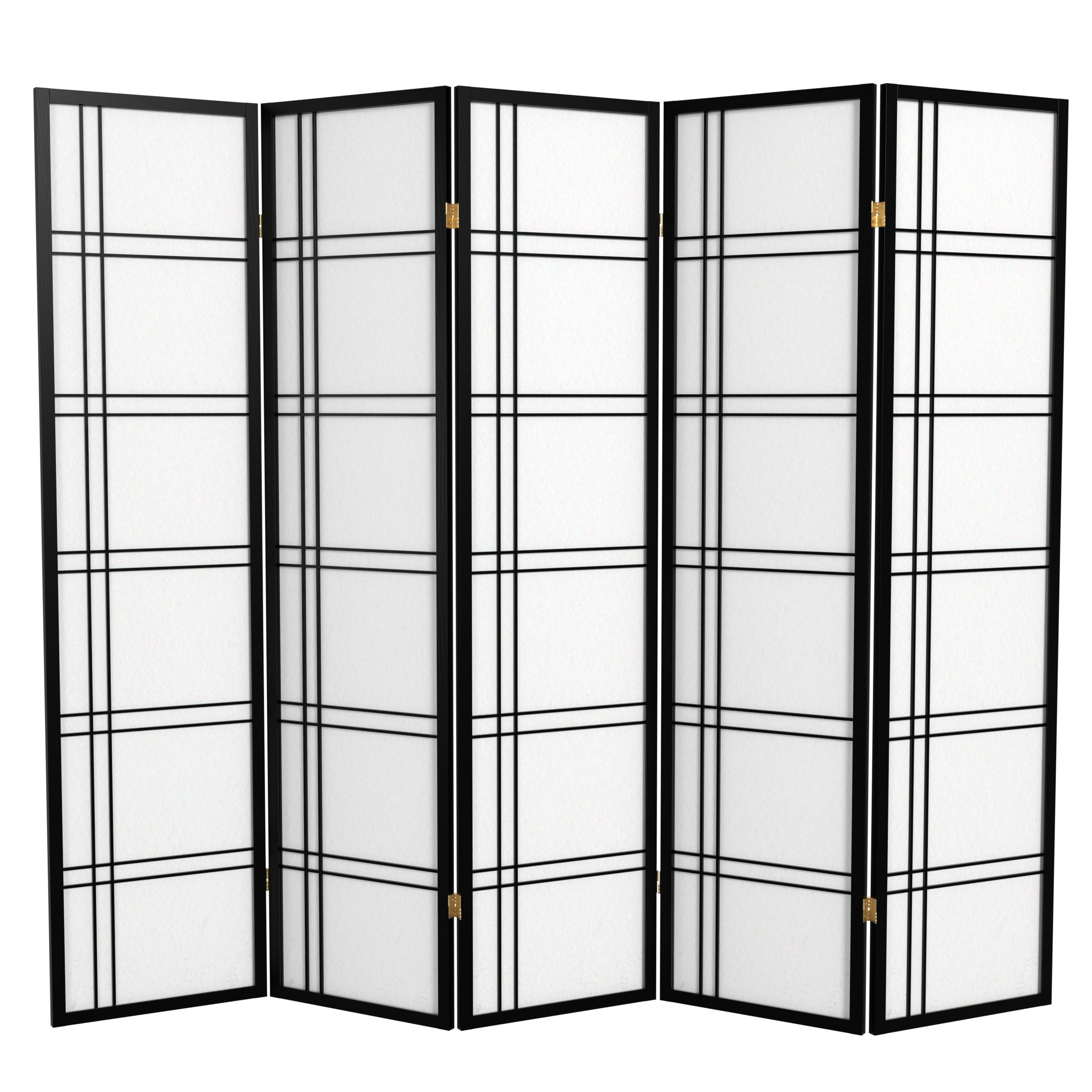 6 ft. Tall Double Cross Shoji Screen - Black - 5 Panels