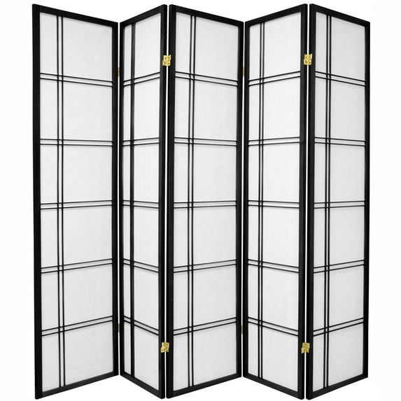 6 ft. Tall Double Cross Shoji Screen - Black - 5 Panels