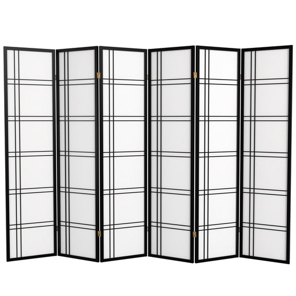 6 ft. Tall Double Cross Shoji Screen - Black - 6 Panels