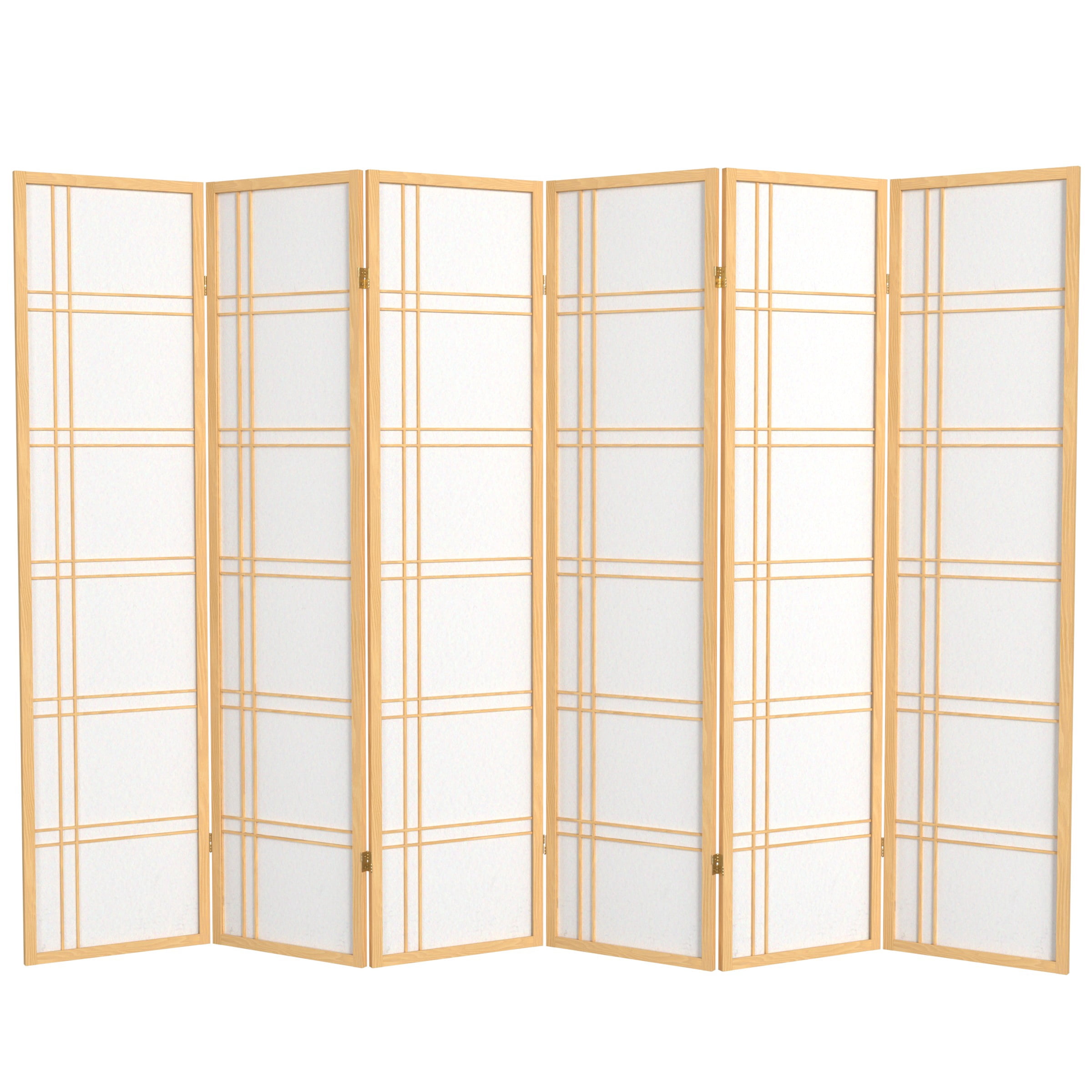 6 ft. Tall Double Cross Shoji Screen - Natural - 6 Panels
