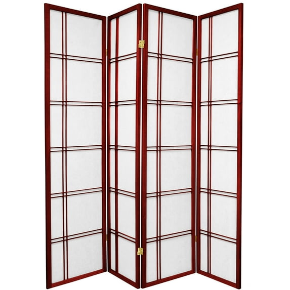 6 ft. Tall Double Cross Shoji Screen - Rosewood - 4 Panels