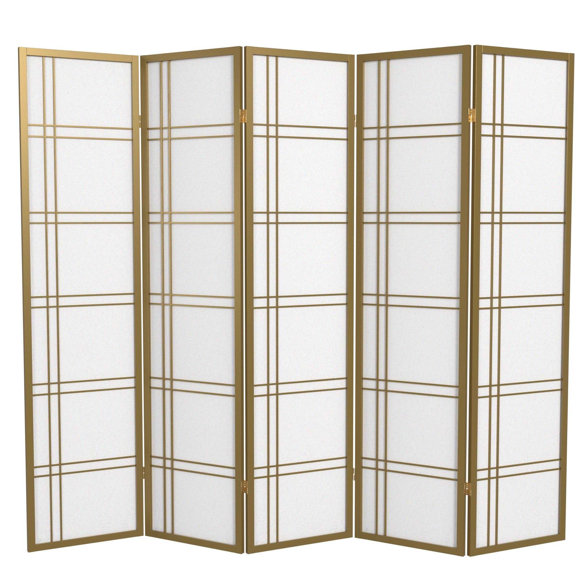 6 ft. Tall Special Edition Double Cross Shoji Screen Room Divider - Gold - 5 Panels