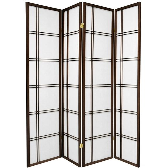6 ft. Tall Double Cross Shoji Screen - Walnut - 4 Panels