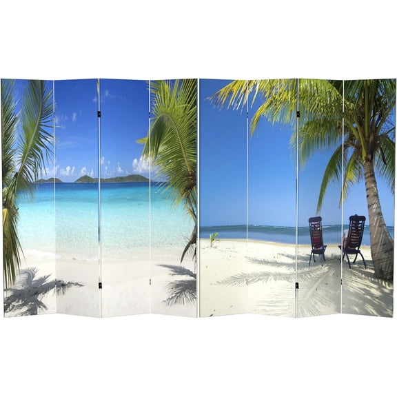 6 ft. Tall Double Sided Beach Room Divider 4 Panel Freestanding Folding Privacy Screen, Partition, and Separator for Modern and Contemporary Bedroom, Home Office, Studio, Dorm, Apartment