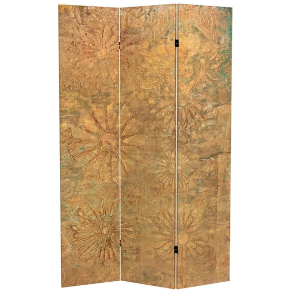 6 ft. Tall Double Sided Brass Blossoms Canvas Room Divider