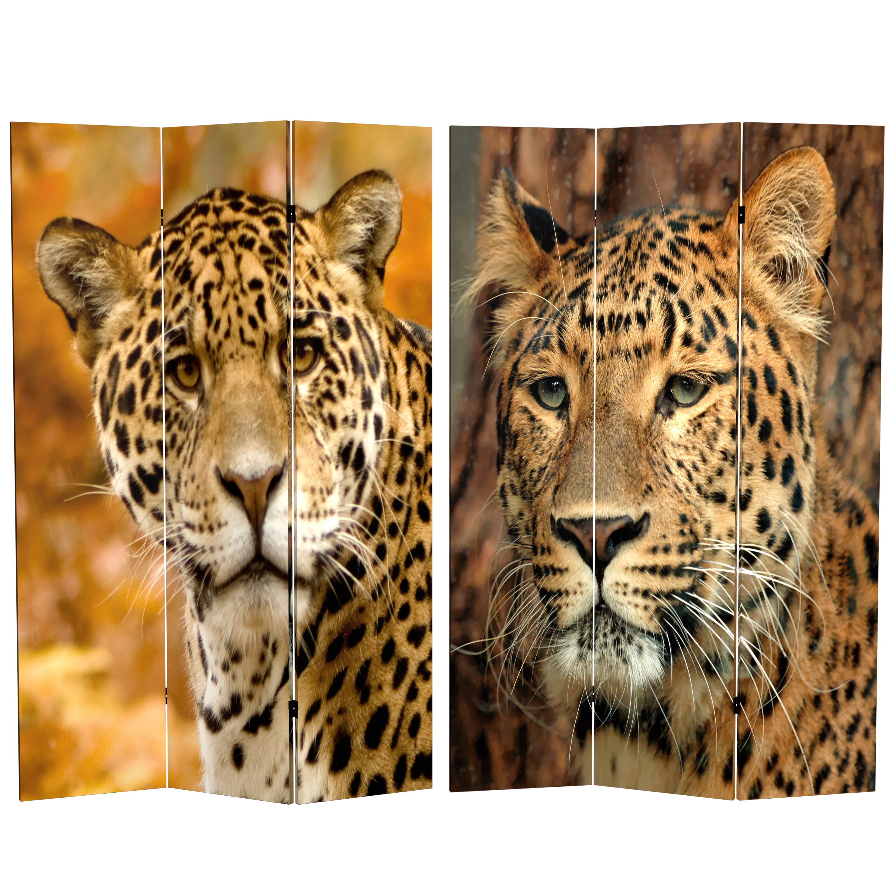 6 ft. Tall Faux Leopard Skin Print Canvas Room Divider Folding Screen