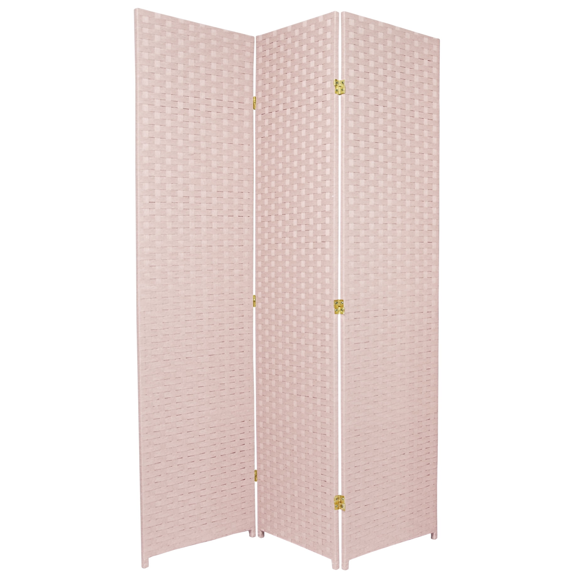 6 ft. Tall Faux Rattan Fiber Weave Privacy Screen Room Divider Soft Pink 3 Panel