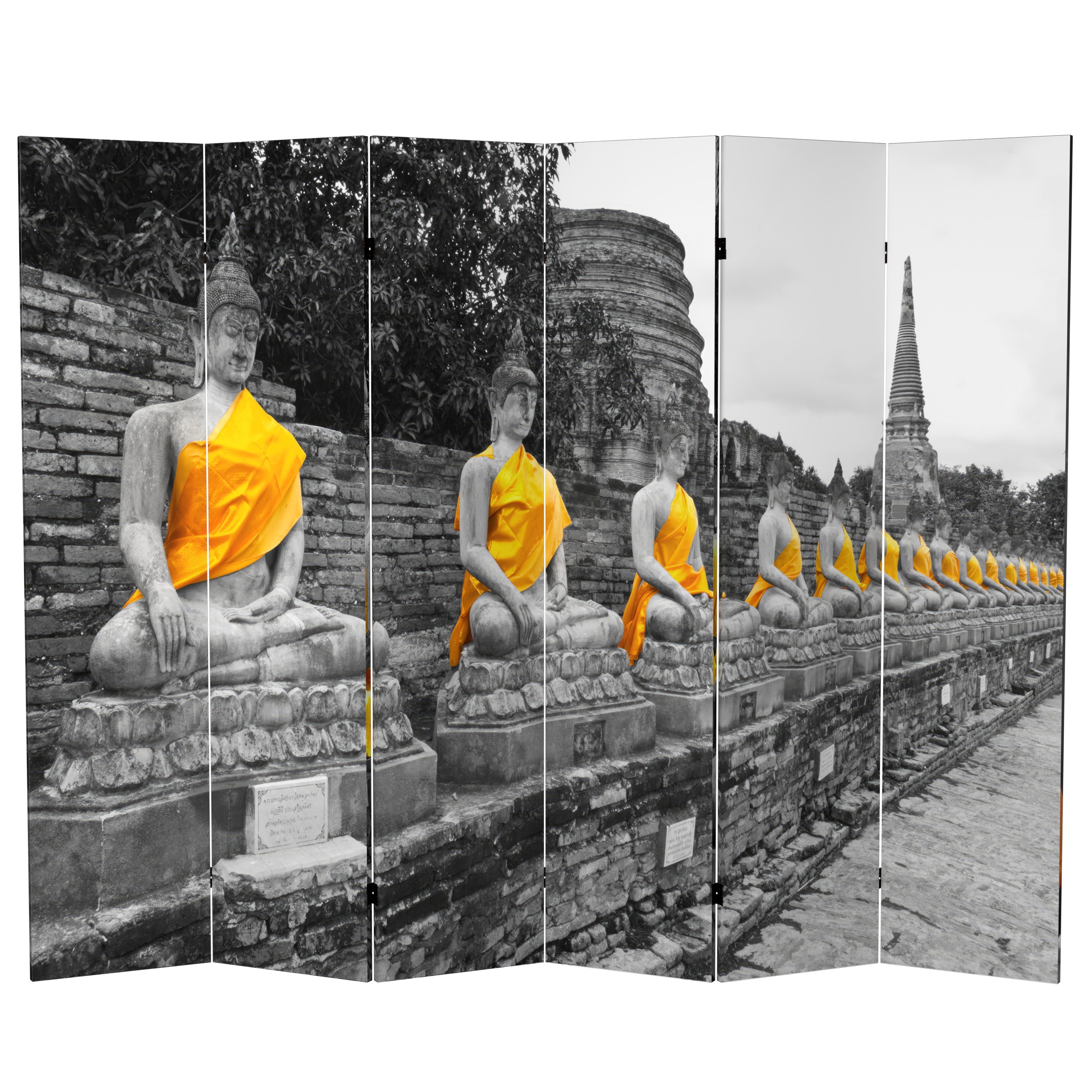 6 ft. Tall Golden Buddha Canvas Print Folding Screen Room Divider
