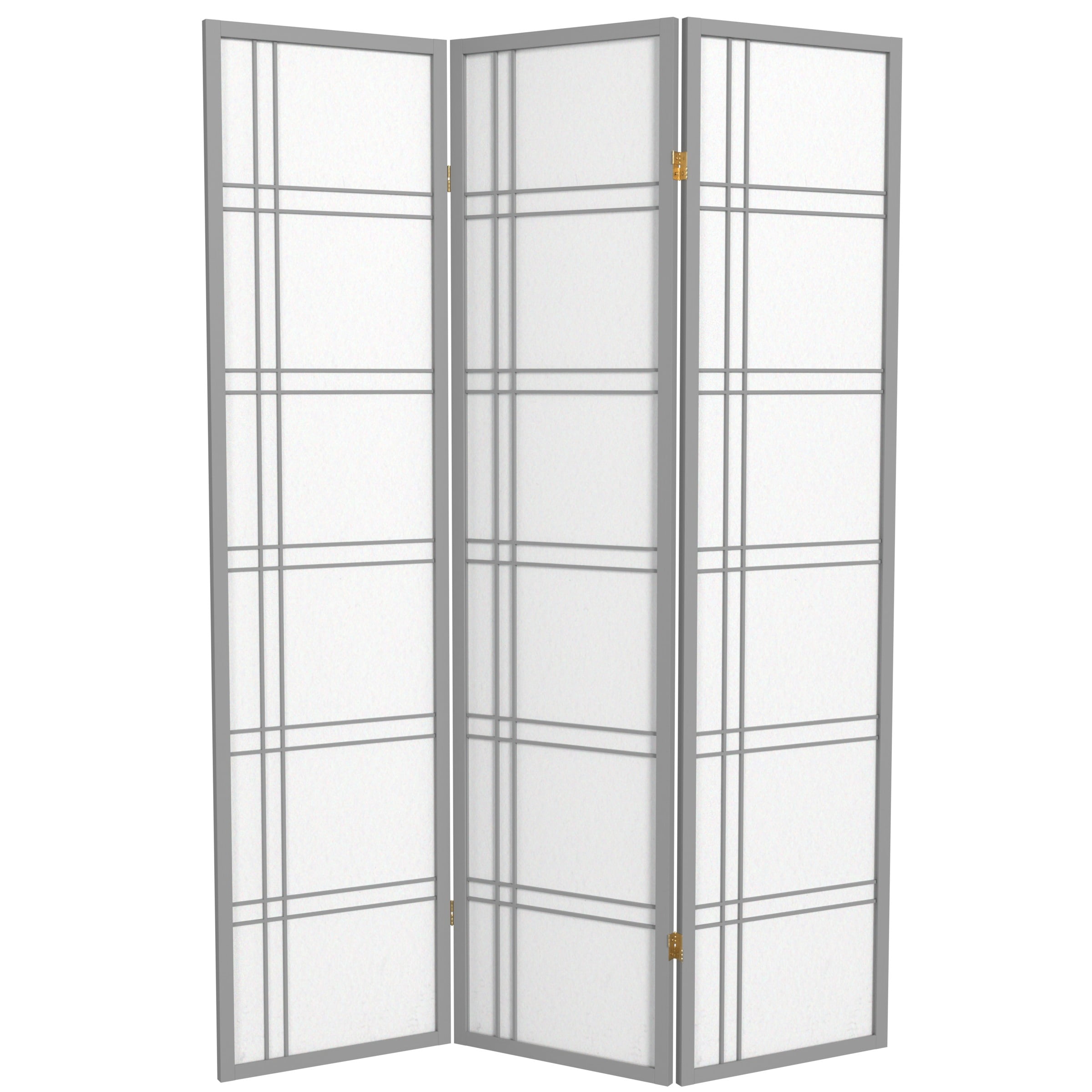 6 ft. Tall Grey Special Edition Shoji Screen with Double Cross Design - 3 Panels