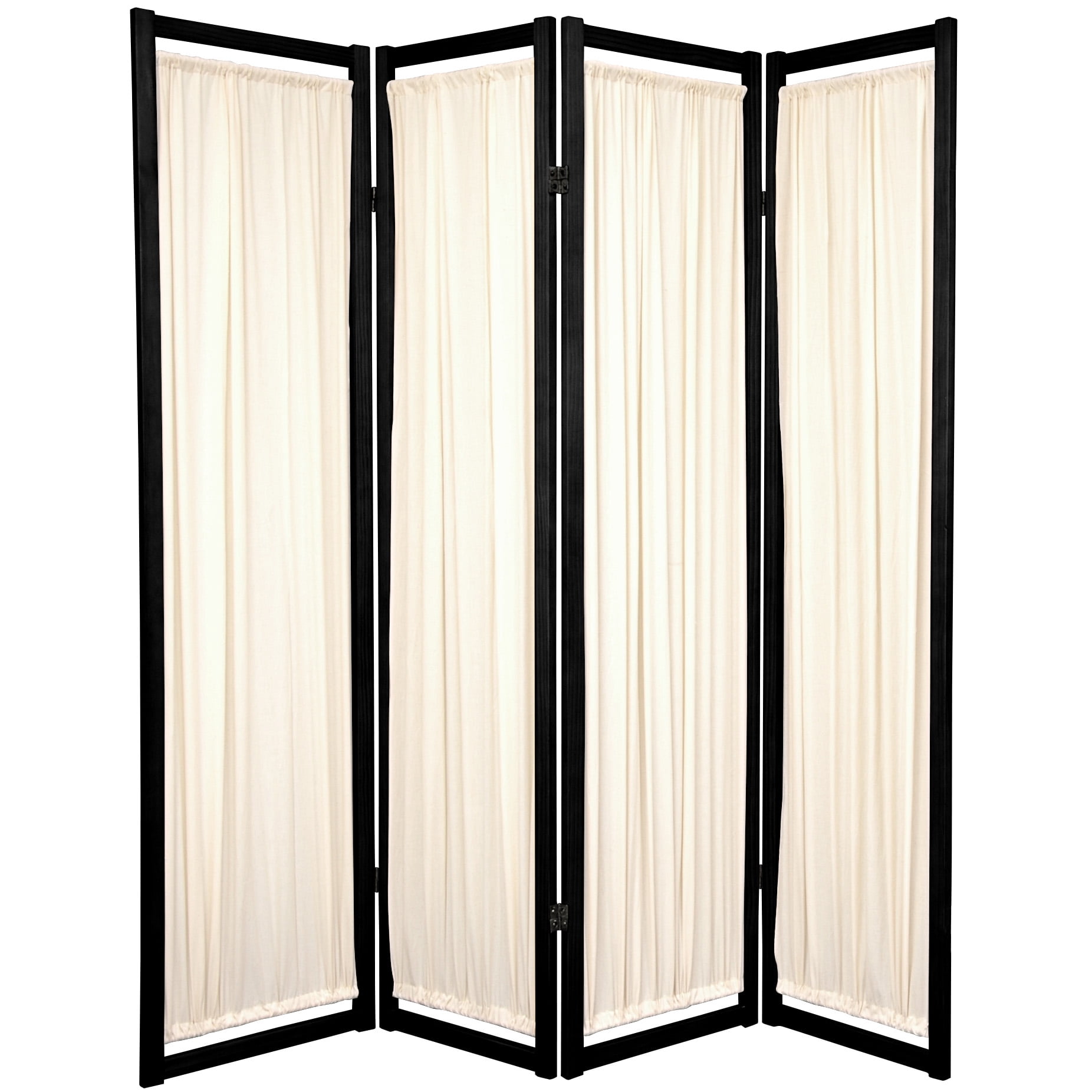 6 ft. Tall Helsinki Wood Frame Cotton Panel Floor Screen - 4 Panel - Black