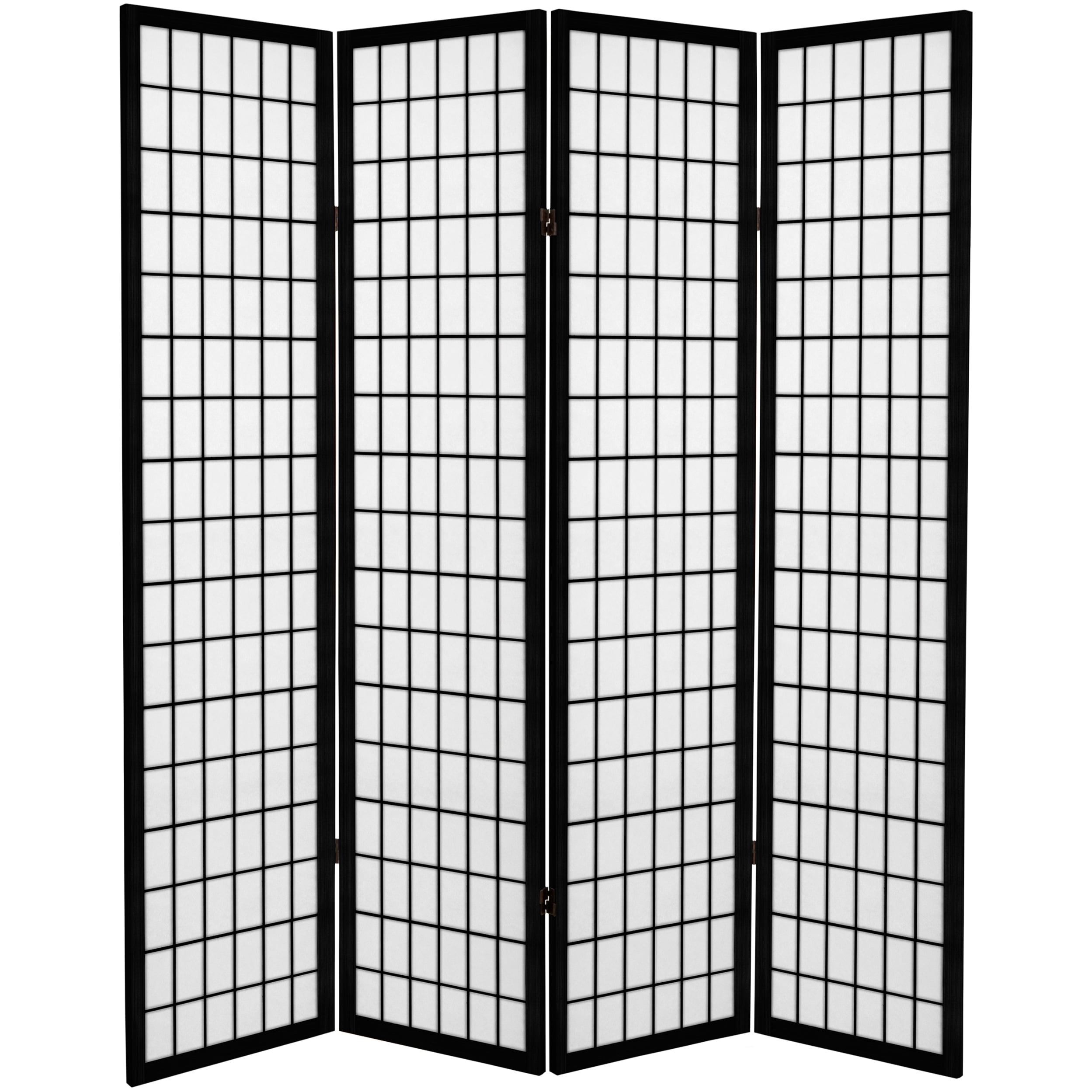 6 ft. Tall Japanese Window Pane Design Canvas Print Screen - Black - 4 Panels