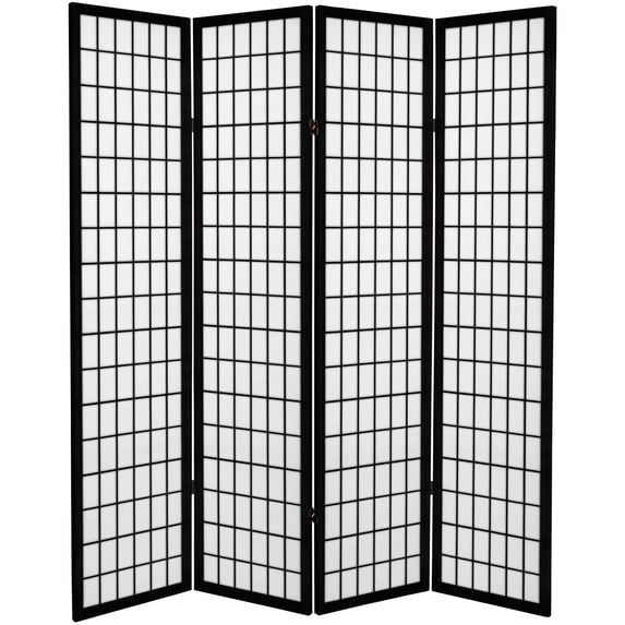 6 ft. Tall Japanese Window Pane Design Canvas Print Screen - Black - 4 Panels