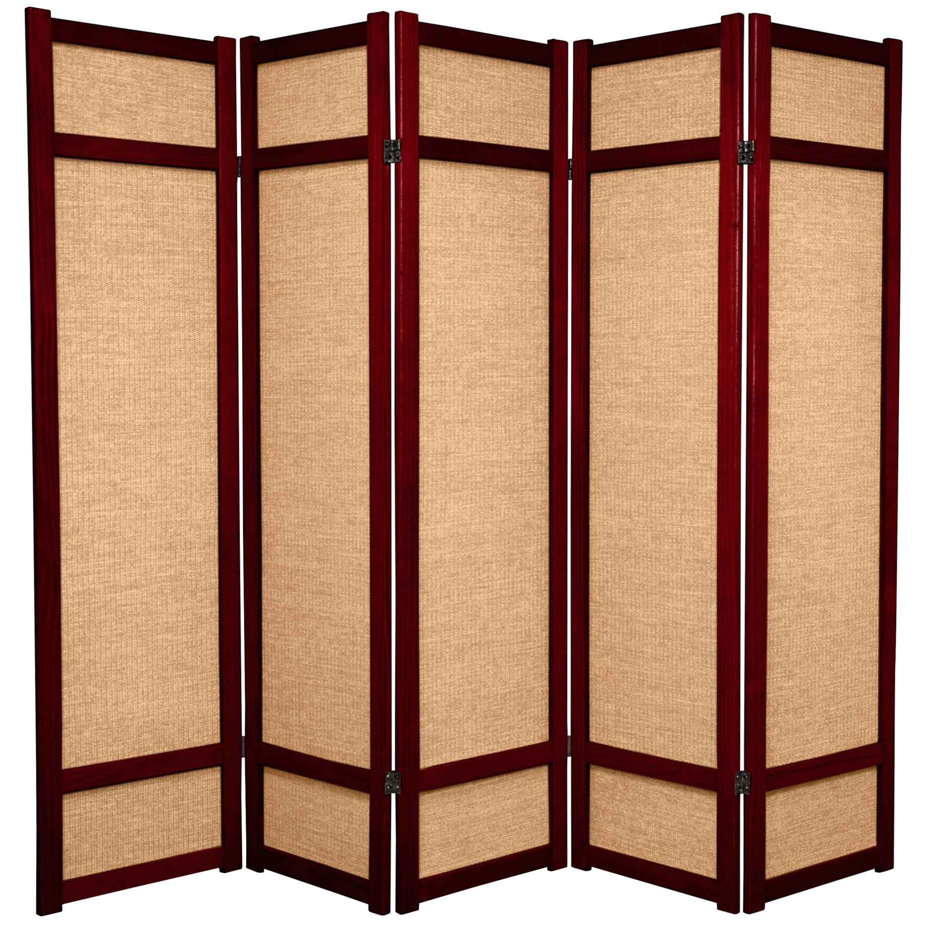 6 ft. Tall Jute Shoji Screen - 5 Panel - Rosewood