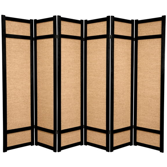 Red Lantern 6 ft. Tall Jute Shoji Screen - 6 Panel - Black