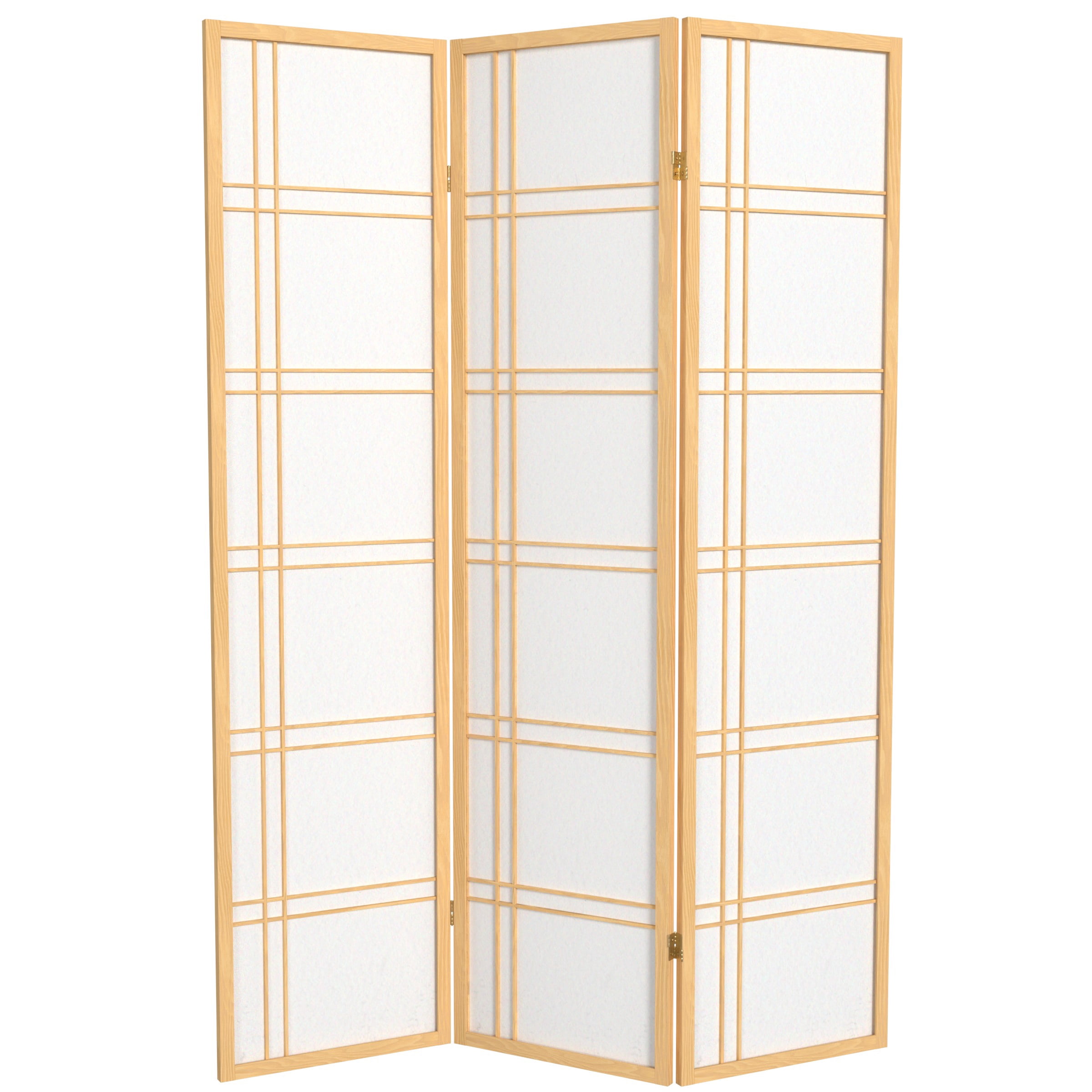 6 ft. Tall Natural Three-Panel Shoji Screen Room Divider with Double Cross Design