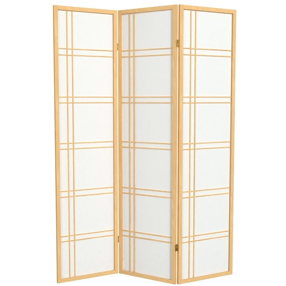 6 ft. Tall Natural Three-Panel Shoji Screen Room Divider with Double Cross Design