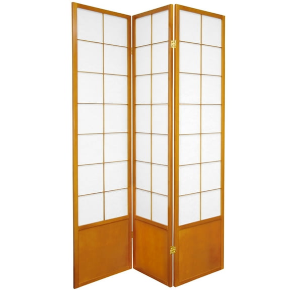 6 ft. Tall Premium Japanese Design Wide Window Pane Screen - Honey - 3 Panels