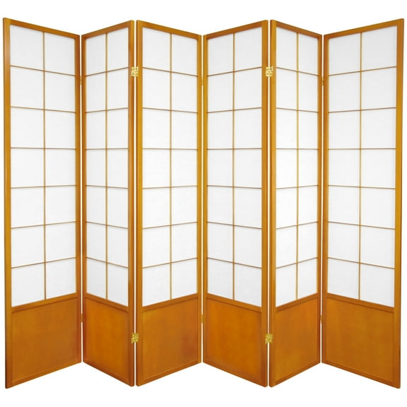 6 ft. Tall Premium Japanese Design Wide Window Pane Screen - Honey - 6 Panels