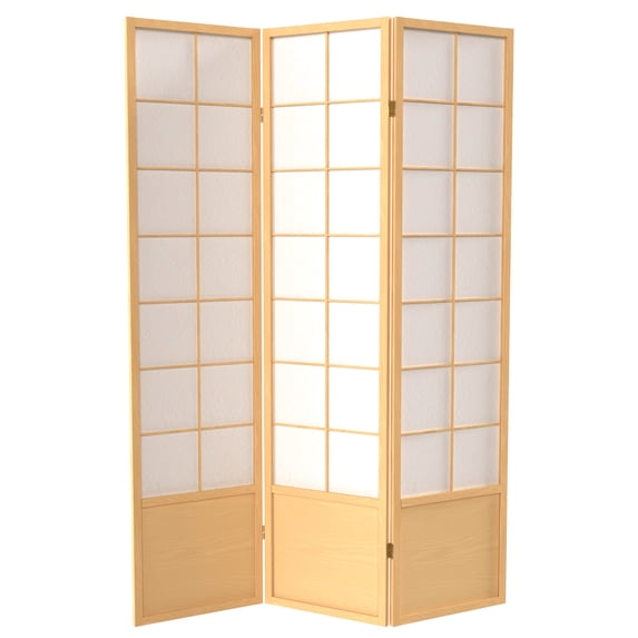 6 ft. Tall Premium Japanese Design Wide Window Pane Screen - Natural - 3 Panels