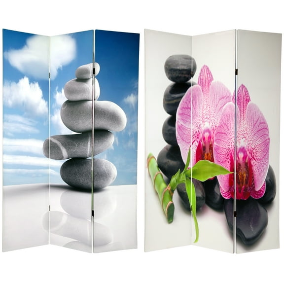 6 ft. Tall Traditional Zen Rock Art Print Canvas Screen Room Divider