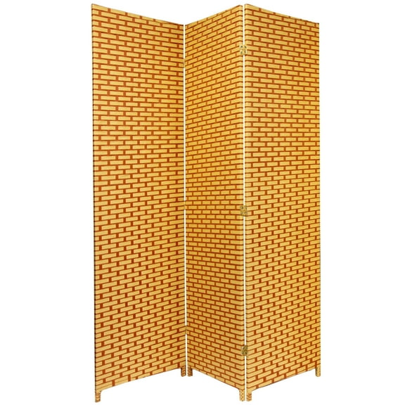 6 ft. Tall Two Tone Faux Rattan Fiber Weave Screen Divider - Natural/Rust - 3 Panel