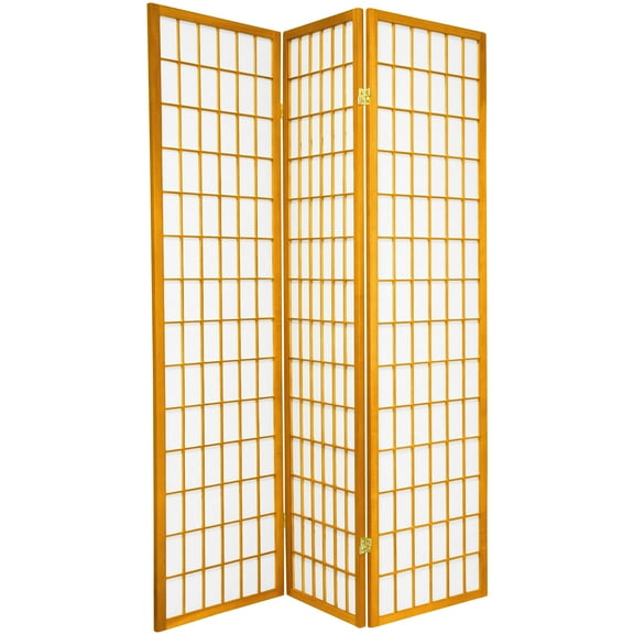 6 ft. Tall Window Pane Shoji Screen - Honey - 3 Panels