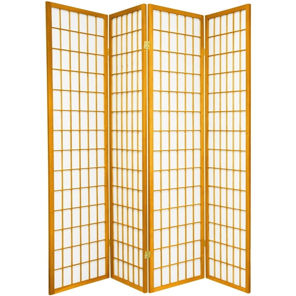 6 ft. Tall Window Pane Shoji Screen - Honey - 4 Panels