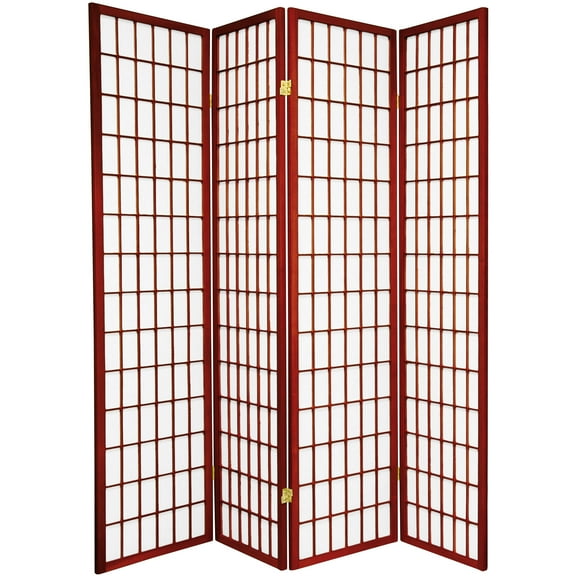 6 ft. Tall Window Pane Shoji Screen - Rosewood - 4 Panels
