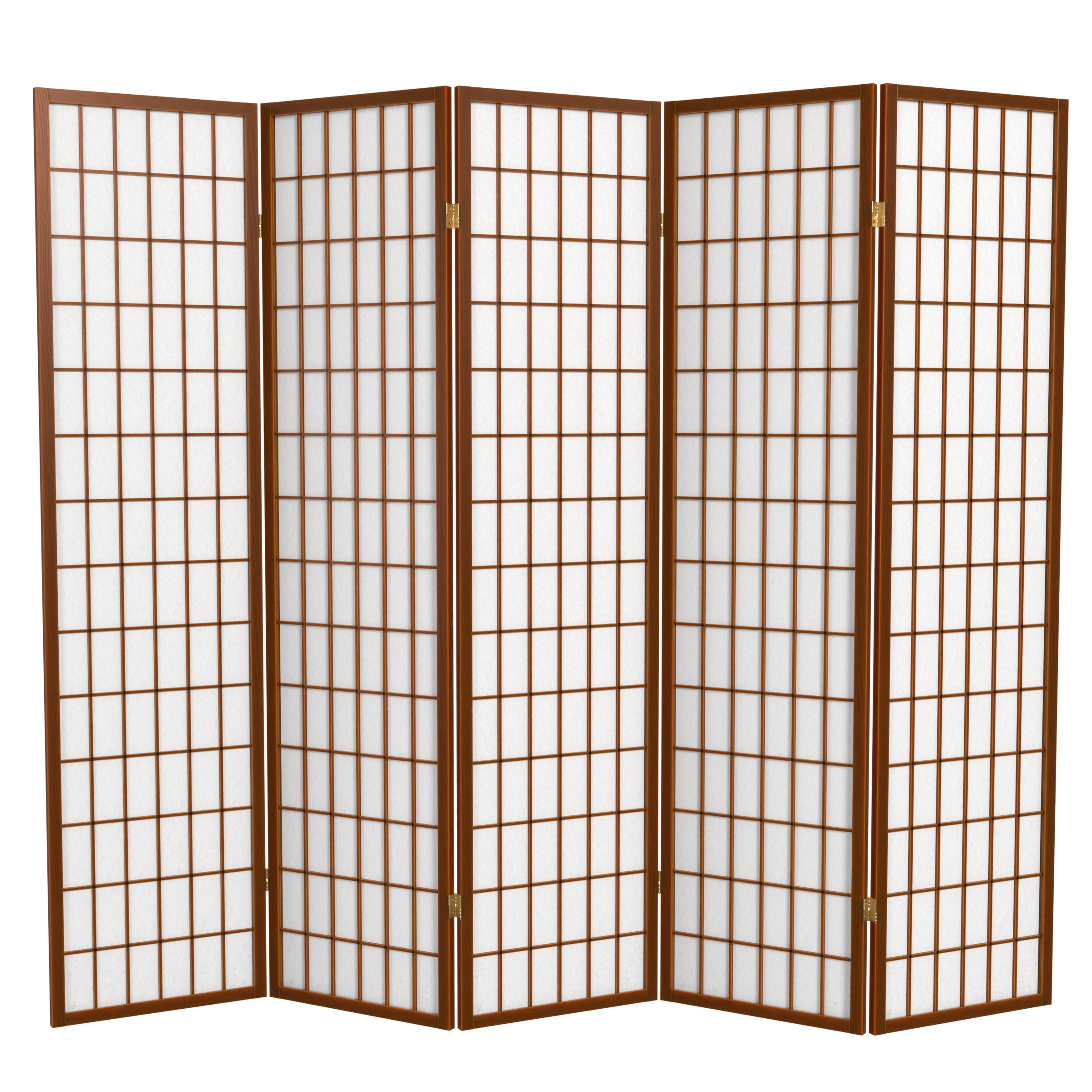6 ft. Tall Window Pane Shoji Screen - Walnut - 5 Panels
