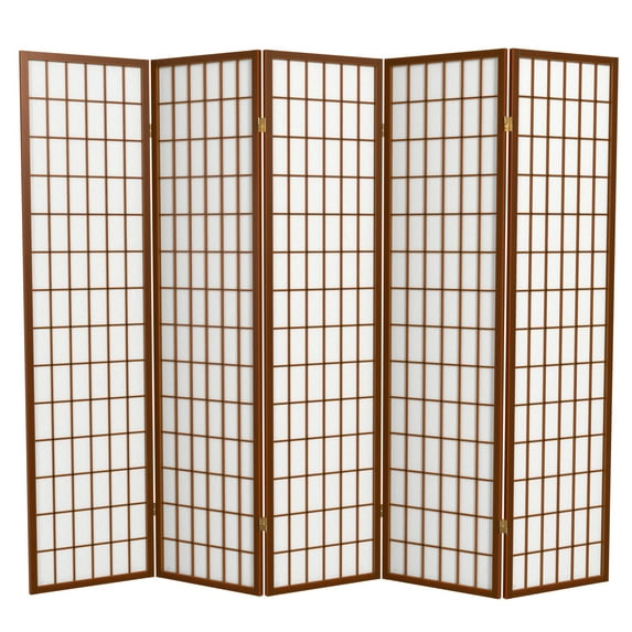6 ft. Tall Window Pane Shoji Screen - Walnut - 5 Panels