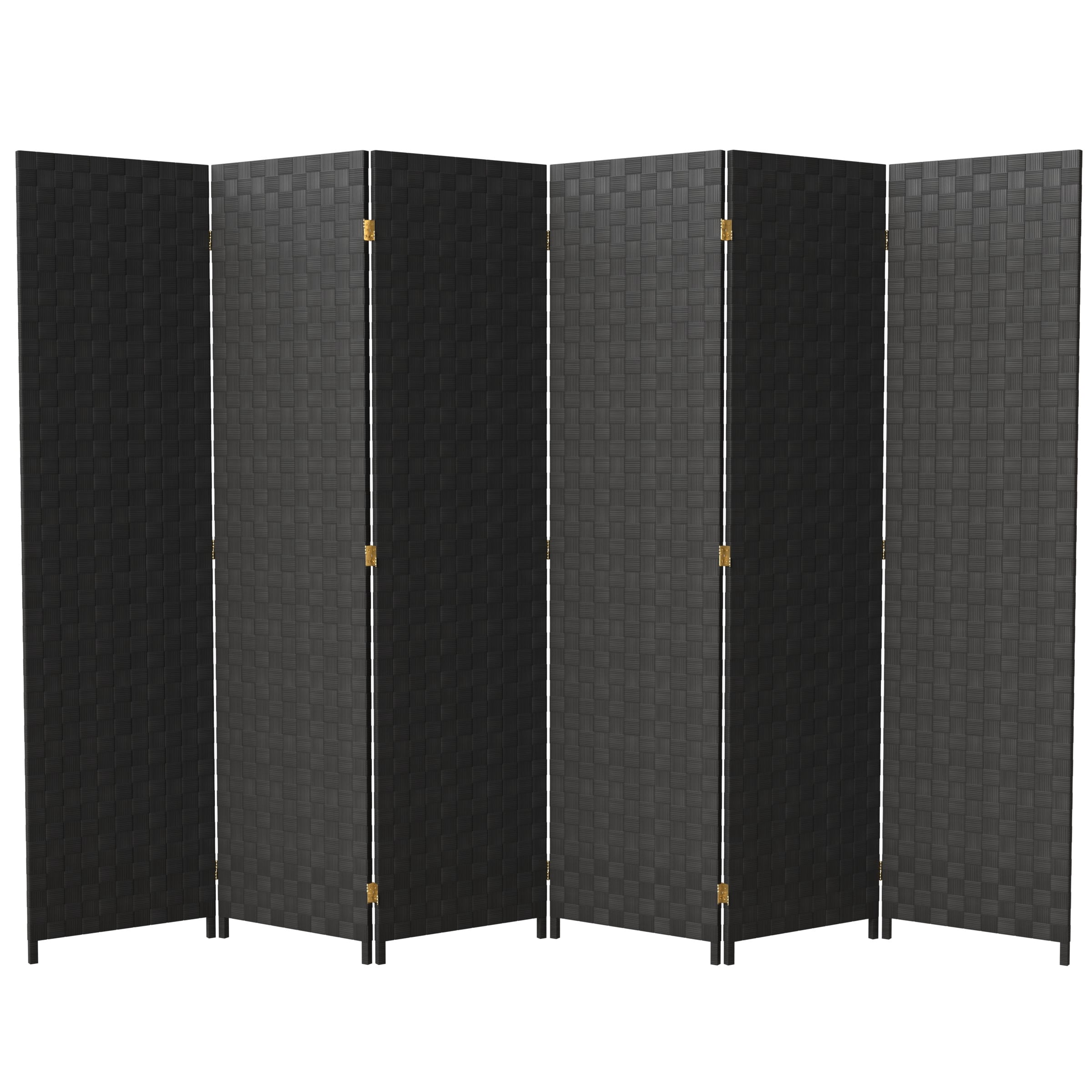 Red Lantern 6 ft. Tall Woven Fiber Outdoor All Weather Room Divider - 6 Panel - Black